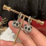 Micro-set Zircon Panda Earrings, Sweet Cartoon Studs