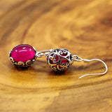 925 Sterling Silver Thai Silver Garnet Earrings