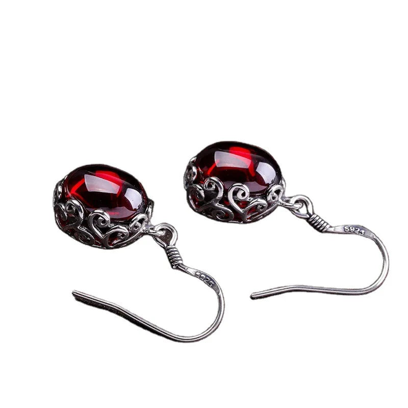 925 Sterling Silver Thai Silver Garnet Earrings