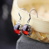 925 Sterling Silver Thai Silver Garnet Earrings