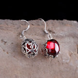 925 Sterling Silver Thai Silver Garnet Earrings
