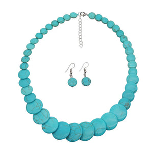 Flat Disc Pine Stone Necklace Sweater Chain Set