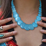 Flat Disc Pine Stone Necklace Sweater Chain Set