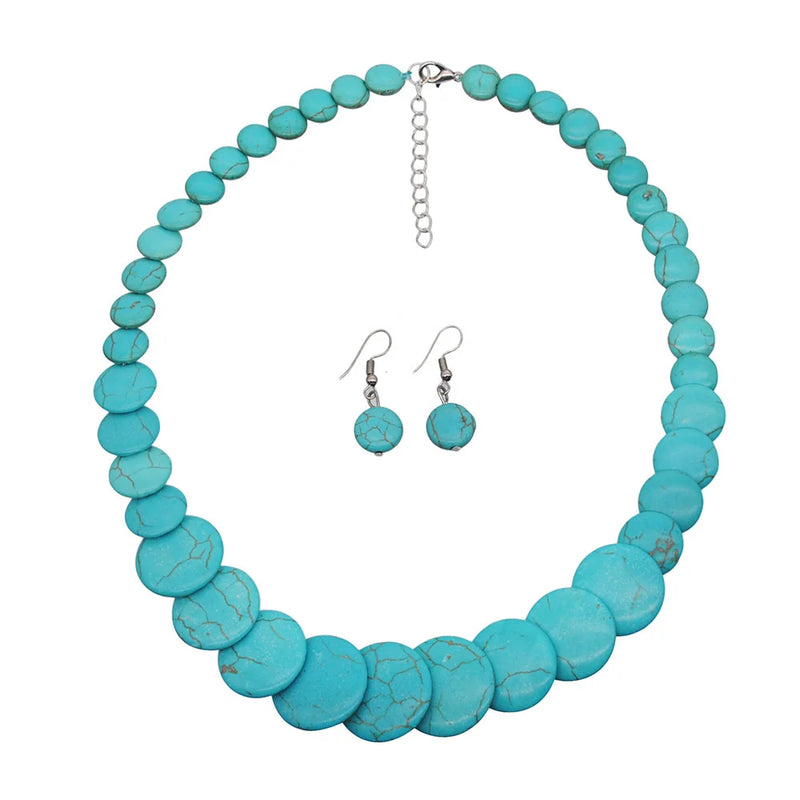 Flat Disc Pine Stone Necklace Sweater Chain Set