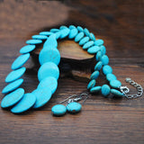 Flat Disc Pine Stone Necklace Sweater Chain Set