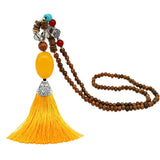 National Wind Wooden Bead Necklace with Agate Turquoise Tassel