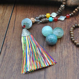 National Wind Wooden Bead Necklace with Agate Turquoise Tassel