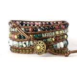 Native Inspired Leather Bracelet Labradorite Crystal 5 Strand