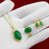 Emerald Jade Gemstone Bridal Jewelry Set for Women