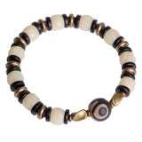 Natural Carved Animal Bone Bracelet with Ebony Spacer and Tibetan Evil Eyes Bead