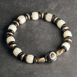 Natural Carved Animal Bone Bracelet with Ebony Spacer and Tibetan Evil Eyes Bead