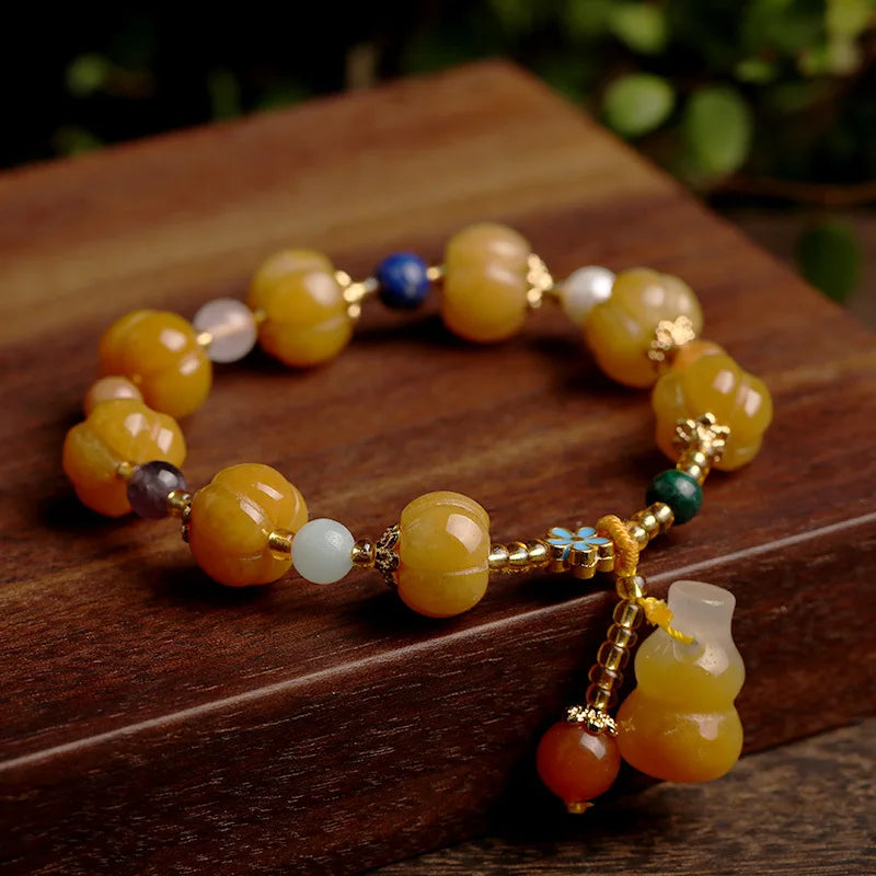 Colorful Jade Feng Shui Buddha Bracelet Piuxiu Gourd Charm Wealth Bangle