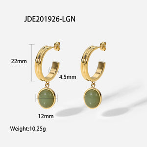 Stone Stainless Steel Jewelry Set 18k Chain Green Agate Necklace Earrings