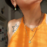 Stone Stainless Steel Jewelry Set 18k Chain Green Agate Necklace Earrings