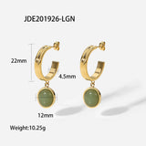 Stone Stainless Steel Jewelry Set 18k Chain Green Agate Necklace Earrings