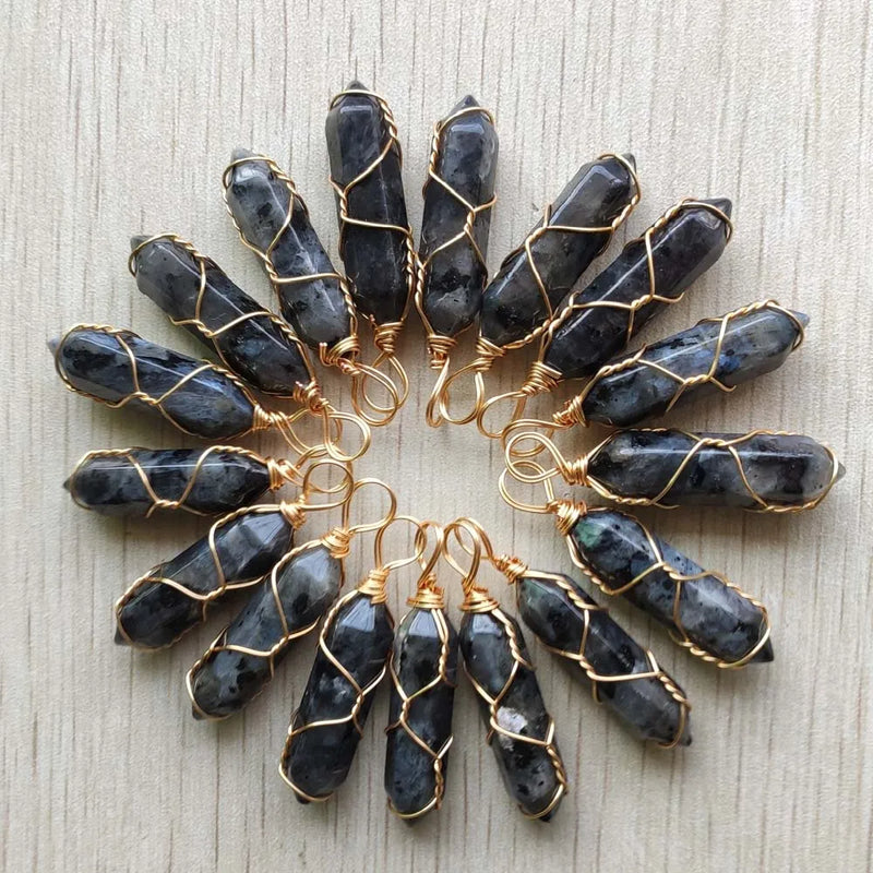 24pcs Stone Pillar Shape Wire Pendants for Jewelry Making