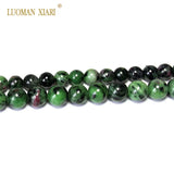 100% Epidote Zoisite with Ruby Stone Beads for Jewelry Making 15'' Strand