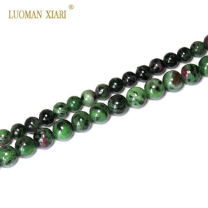 100% Epidote Zoisite with Ruby Stone Beads for Jewelry Making 15'' Strand
