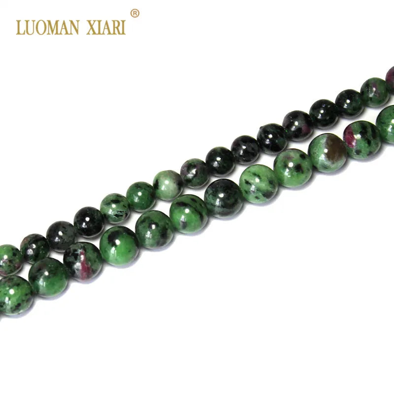 100% Epidote Zoisite with Ruby Stone Beads for Jewelry Making 15'' Strand