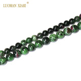 100% Epidote Zoisite with Ruby Stone Beads for Jewelry Making 15'' Strand