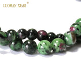 100% Epidote Zoisite with Ruby Stone Beads for Jewelry Making 15'' Strand