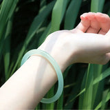 100% Real Chalcedony Green Jade Bangle - Light Green Jadeite Bangle for Women