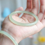 100% Real Chalcedony Green Jade Bangle - Light Green Jadeite Bangle for Women