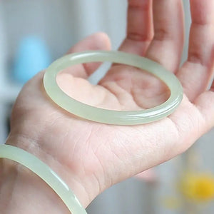 100% Real Chalcedony Green Jade Bangle - Light Green Jadeite Bangle for Women