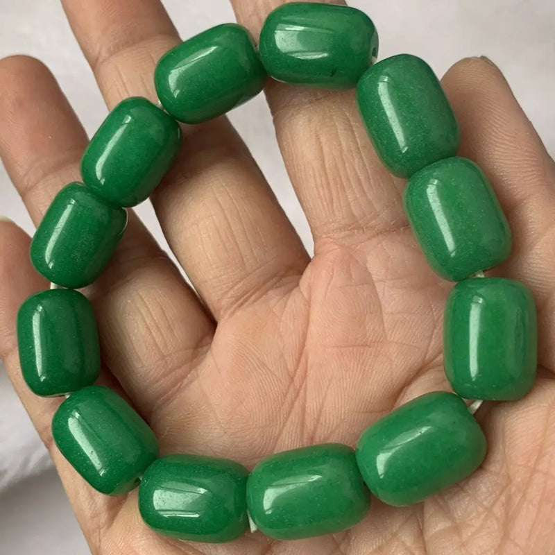 Natural Green Jadeite Cask Beads Bracelets for Couples - Men Women Gift