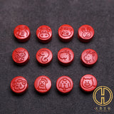 Cinnabar Jade Round Beads Carved Zodiac Necklace for Good Luck