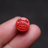 Cinnabar Jade Round Beads Carved Zodiac Necklace for Good Luck