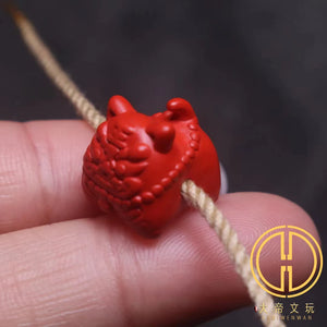 Red Cinnabar Beads Carved Tigerkin Eardrop Bracelet Necklace