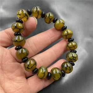 Yellow Jade Agate Dragon Pattern Bracelet for Men Women