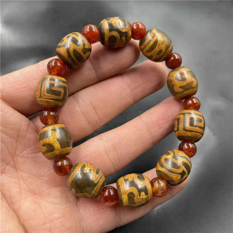 Dragon Pattern Yellow Red Jade Agate Bracelet