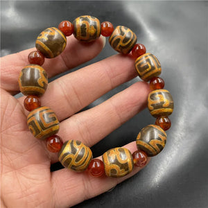 Dragon Pattern Yellow Red Jade Agate Bracelet