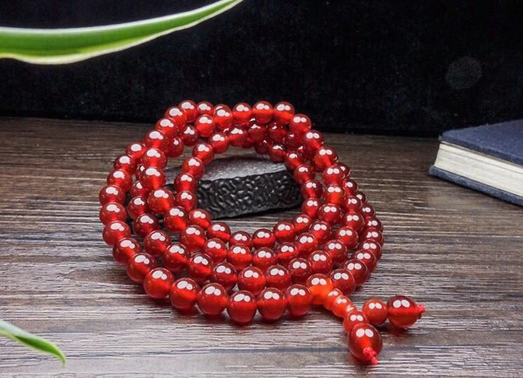 Natural 108 Red Chalcedony Prayer Malas Bracelet Necklace
