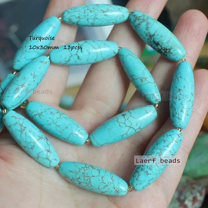 Natural Agate Turquoise Oval Loose Beads 10X30mm for DIY Jewelry Making
