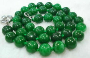 10mm Round Green Emerald Gemstone Beads Necklace 18'' AA