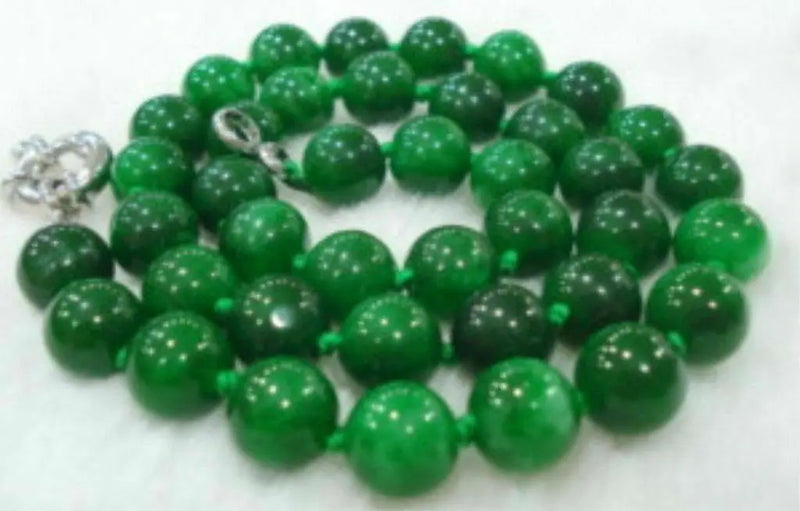 10mm Round Green Emerald Gemstone Beads Necklace 18'' AA