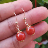Natural 12MM Red Agate Dangle Earrings 14K Halloween Wedding Jewelry