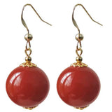 Natural 12MM Red Agate Dangle Earrings 14K Halloween Wedding Jewelry