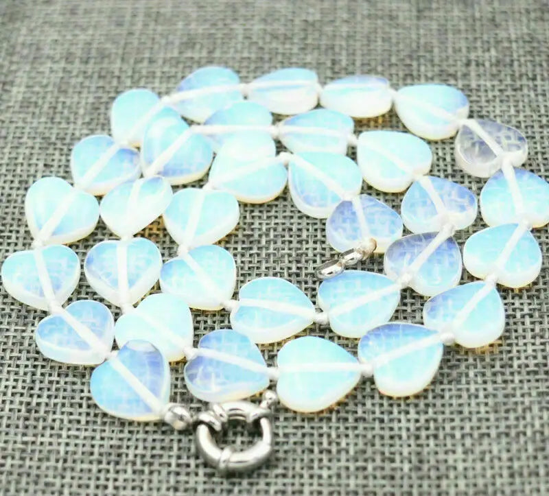 12mm Moonstone Heart Gemstone Beads Necklace 18''
