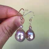 13-14mm Purple Baroque Pearl 14K Earrings - Easter Accessory