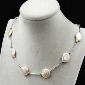 14-15mm Pink Baroque Pearl Necklace 925 Silver Chain Spirit Necklace