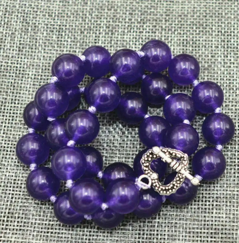 14mm Amethyst Round Gem Beaded Necklace 18