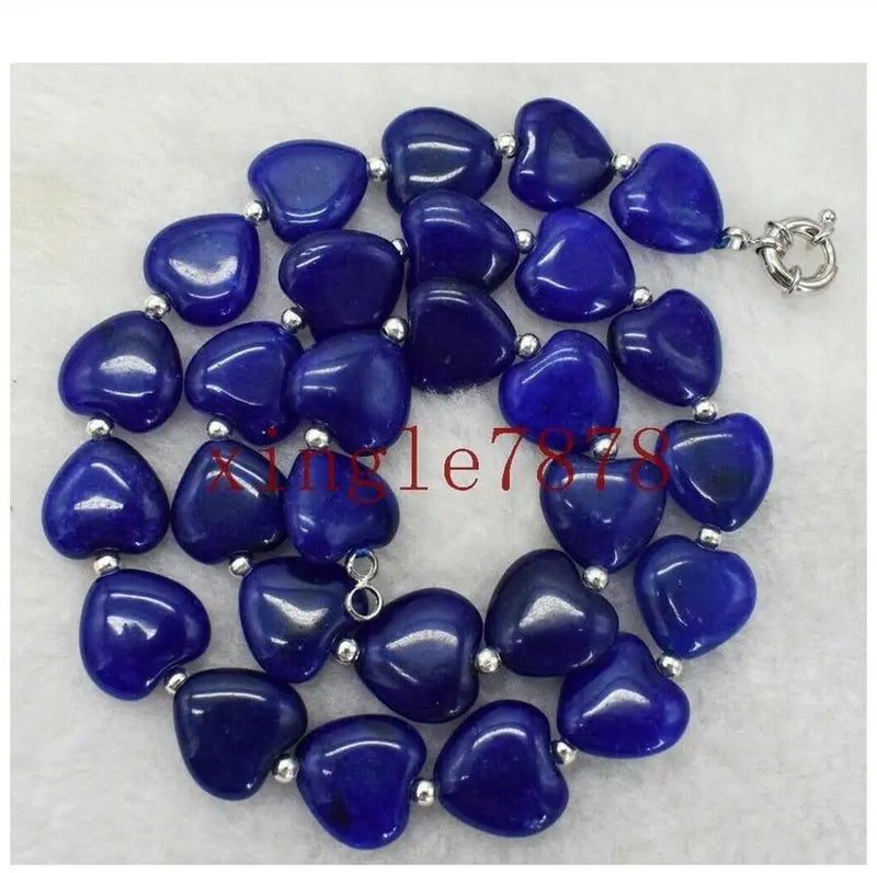 Sapphire Heart Gemstone Beads Necklace 18''