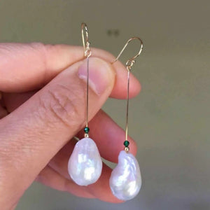 Baroque Pearl Emerald 14K Earrings, Party Hook Ear Studs
