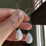 Baroque Pearl Emerald 14K Earrings, Party Hook Ear Studs