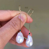 Baroque Pearl Emerald 14K Earrings, Party Hook Ear Studs