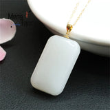 18k Inlaid Hetian Sheepskin Jade Square Wushi Necklace Pendant Charm